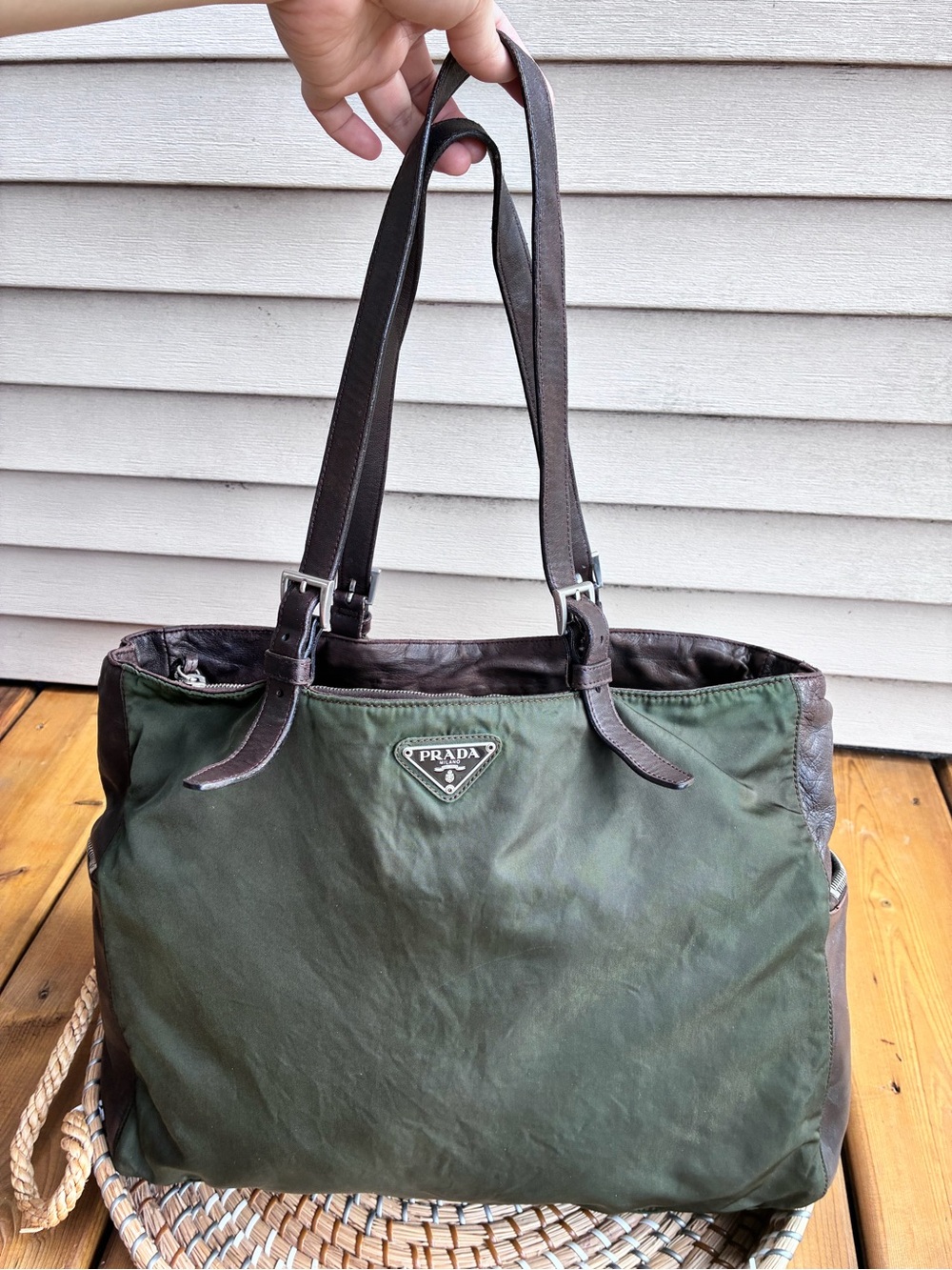 Affordable!! prada tote bag green and brown  (authentic )